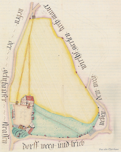 handskizzierter Lageplan Pfarrhof Johannesberg von 1764